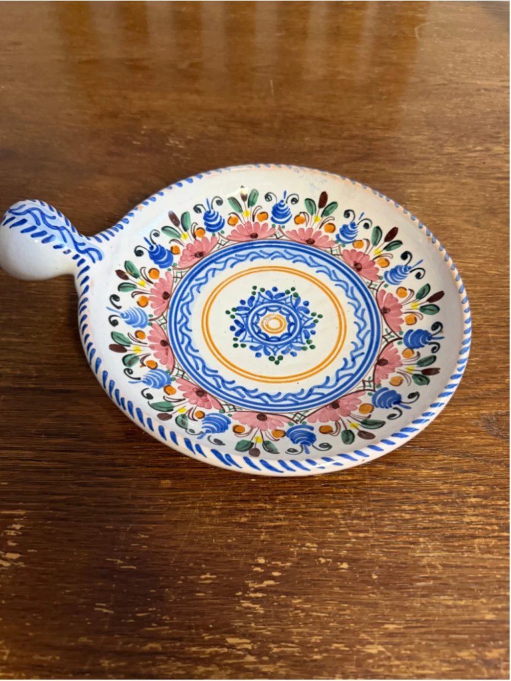 Vintage A.H. Puente Hand Painted Spanish Pottery Handled Serving Bowl Floral Cer